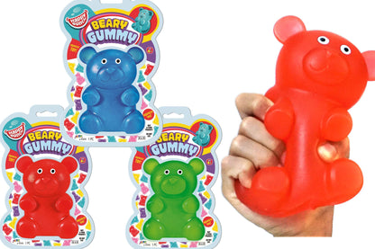 Jumbo Squishy Gummy Bear Toy (3 Packs Assorted) JA-RU Squeeze Stretchy Bear Stress Relief &amp; Sensory Toy. Squishy Toys Fidget Toys for Boys and Girls Great Party Favor Stuffer. Plus 1 Sticker 4341-3s