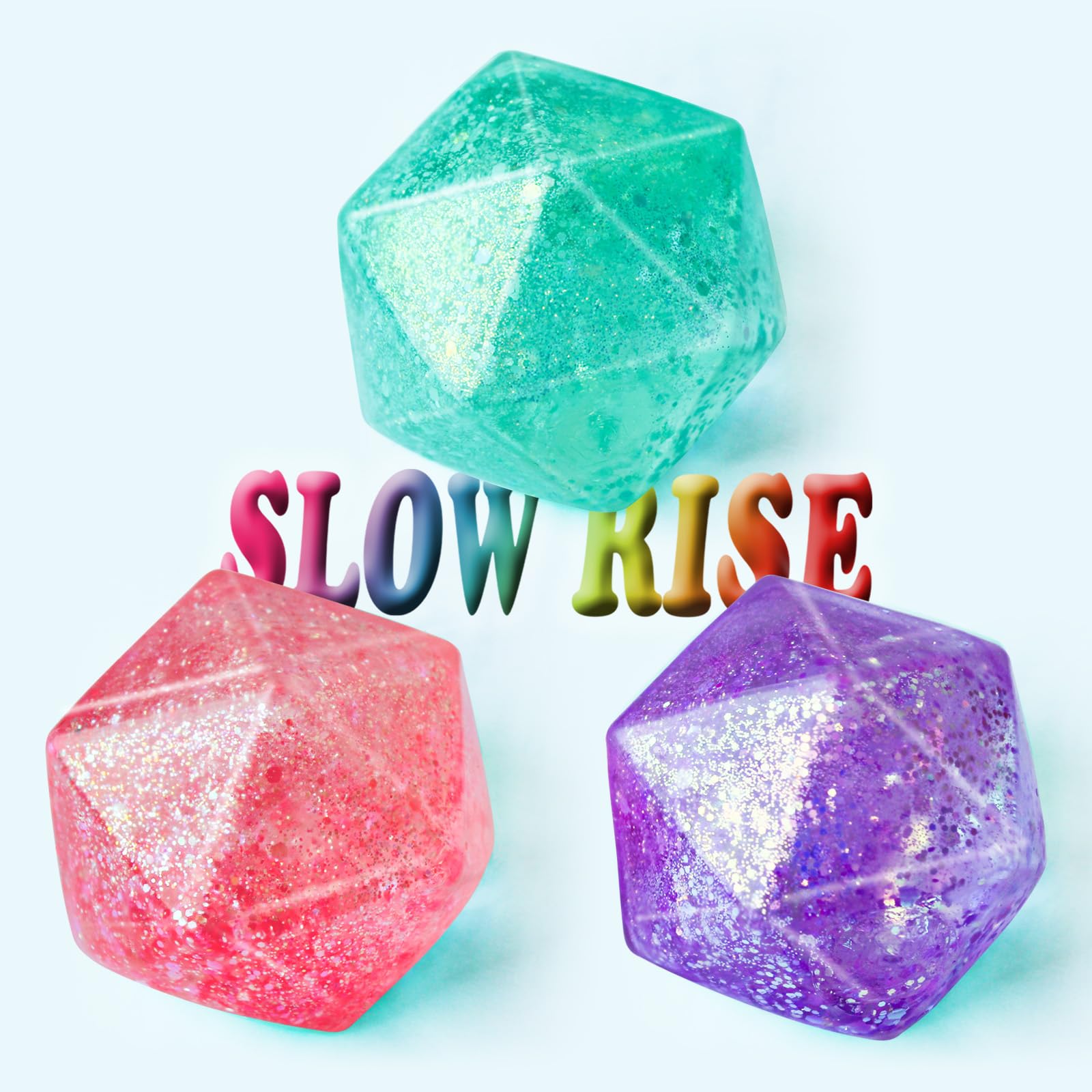 3-Pack Glitter Squishy Cube Stress Balls - Slow Rise Gel Fidget Toys for Anxiety Relief