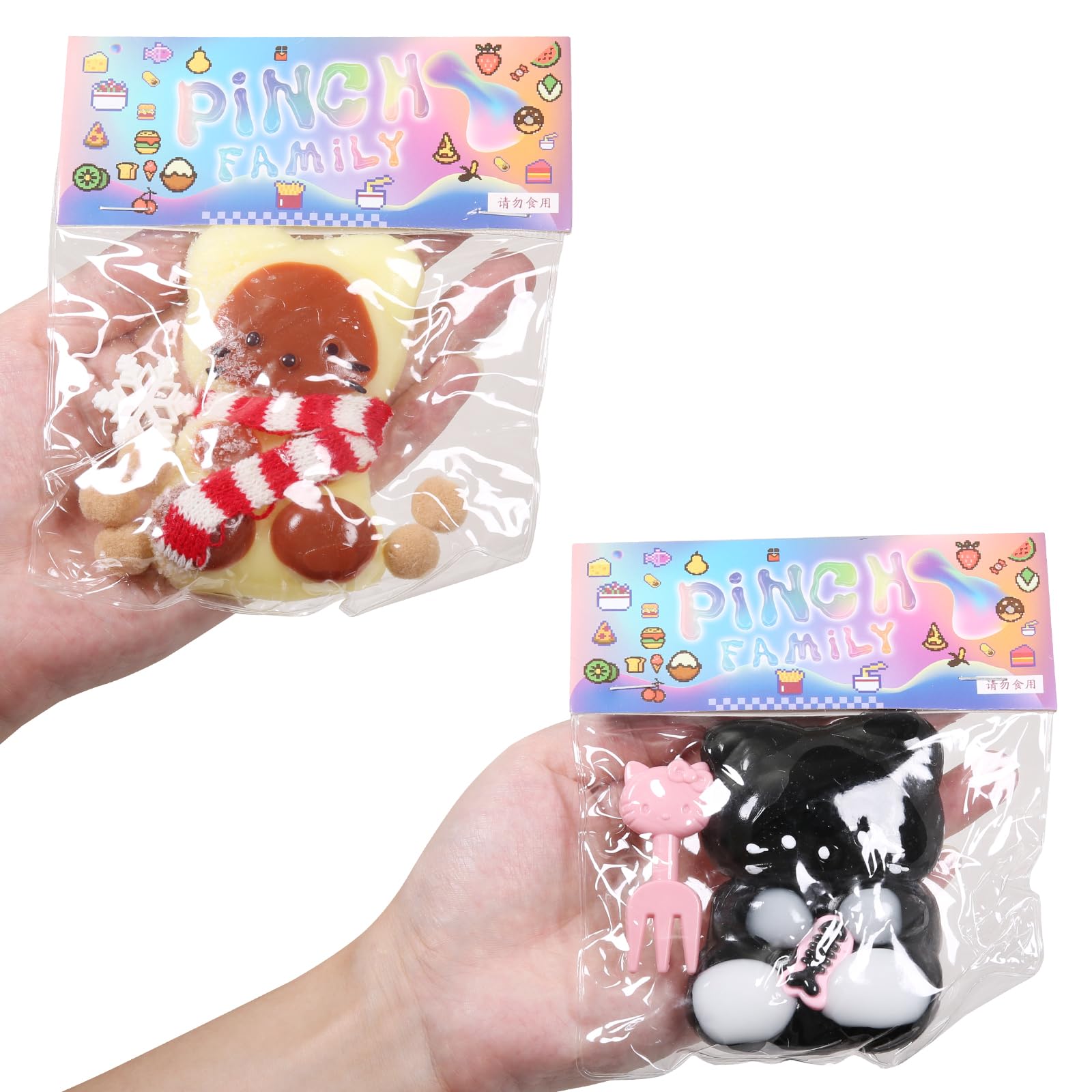 2pcs Squishy Cat Squeeze ToysSqueeze cat Kawaii Sticky Squishies Stress Relief Squishies for Kids Party Favors Pinch Family Squishy Toys Fidget Toys Squishy Suitable Adults Kids