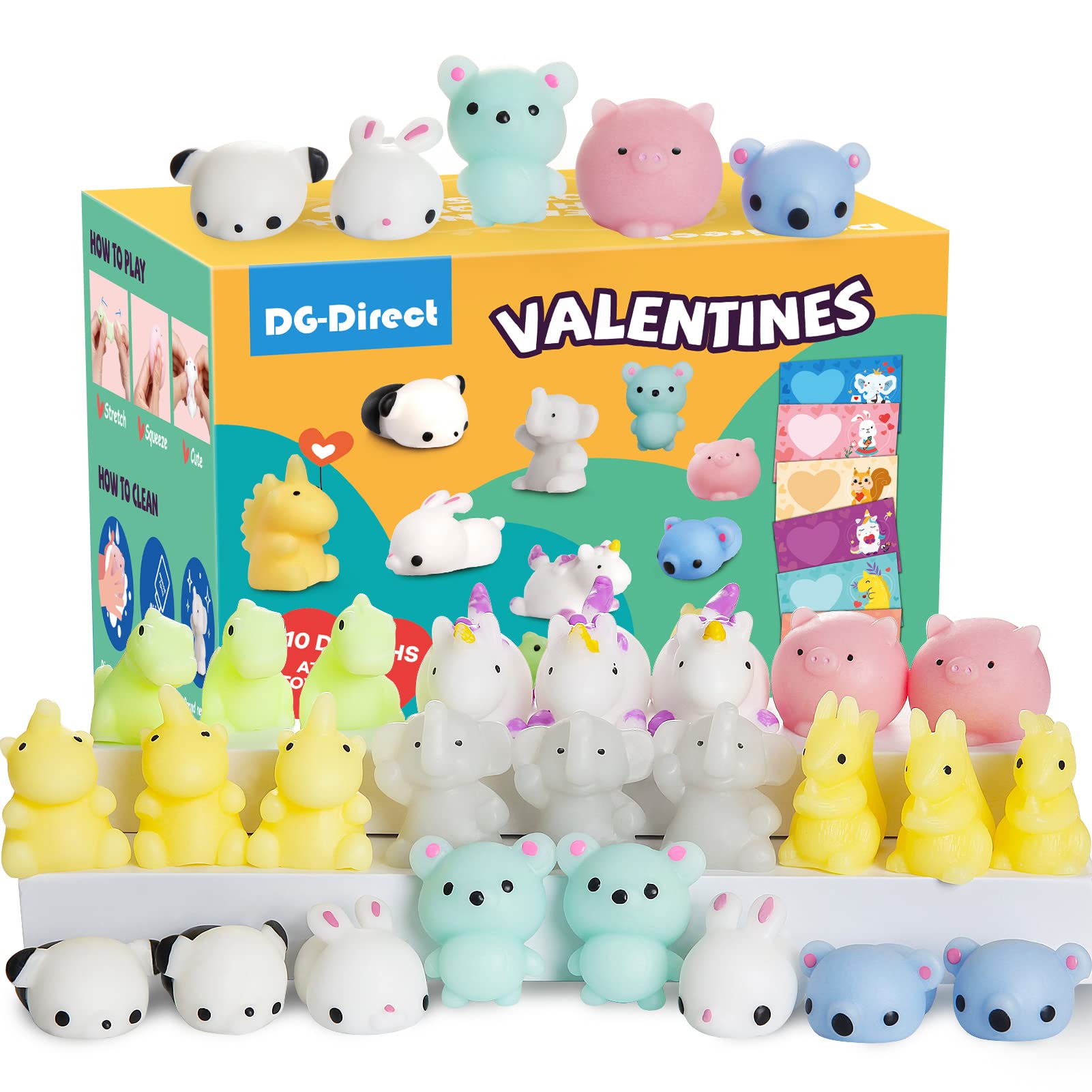 30 Packs Valentines Day Cards with Mochi Squishy Toys Mini Kawaii Stress Relief Squishy Toys Sets for Kids Valentines Day School Classroom Prizes Valentine Exchange Gift