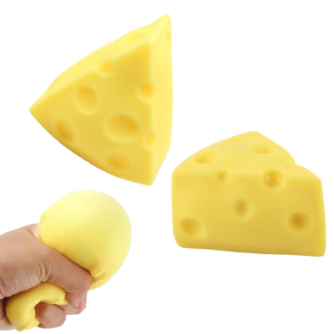 Cheese Squishy Stress Ball 2-Pack - Slow Rise TPR Squeeze Fidget Toy for Anxiety Relief