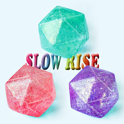3-Pack Glitter Squishy Cube Stress Balls - Slow Rise Gel Fidget Toys for Anxiety Relief