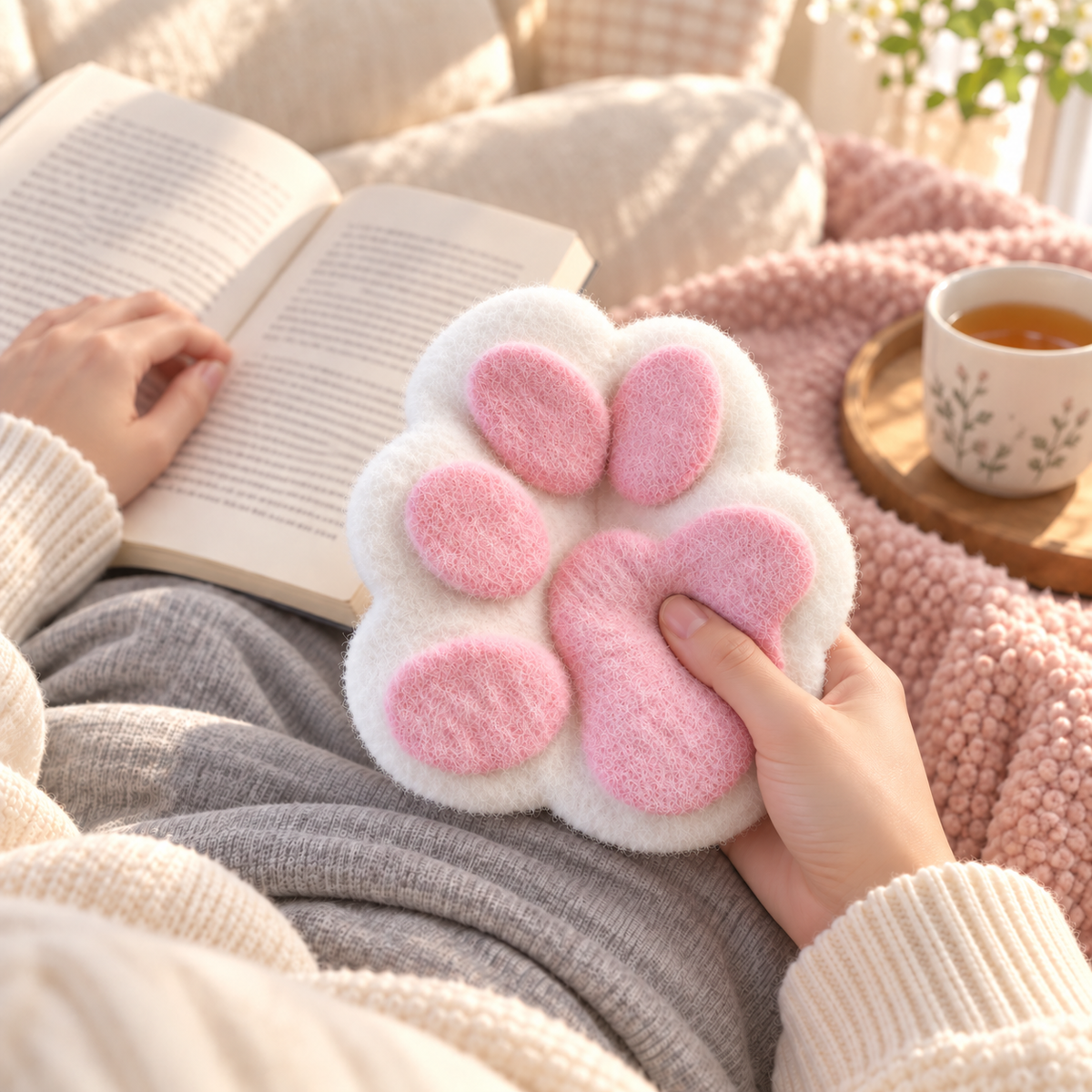 Handmade Cat Paw Taba Squishy - Kawaii Soft TPR Sensory Squeeze Toy for Stress Relief (White)