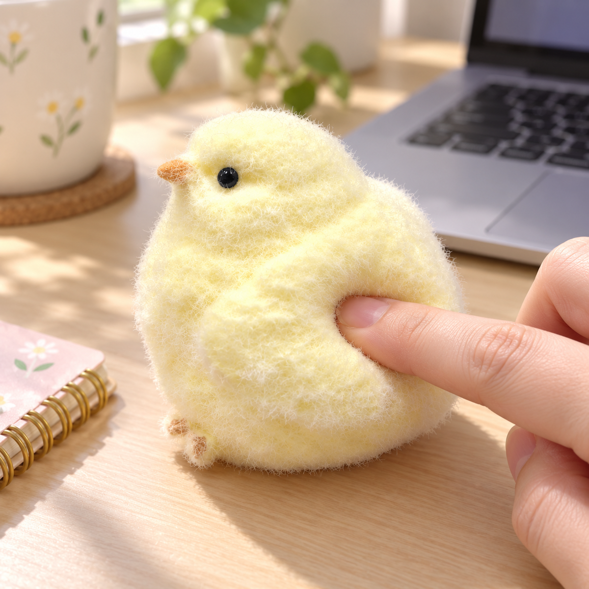 Handmade Fluffy Chick Squishy Stress Toy - Kawaii Soft Silicone Squeeze Fidget Toy for Relaxation