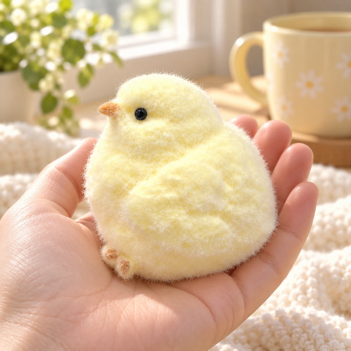 Handmade Fluffy Chick Squishy Stress Toy - Kawaii Soft Silicone Squeeze Fidget Toy for Relaxation
