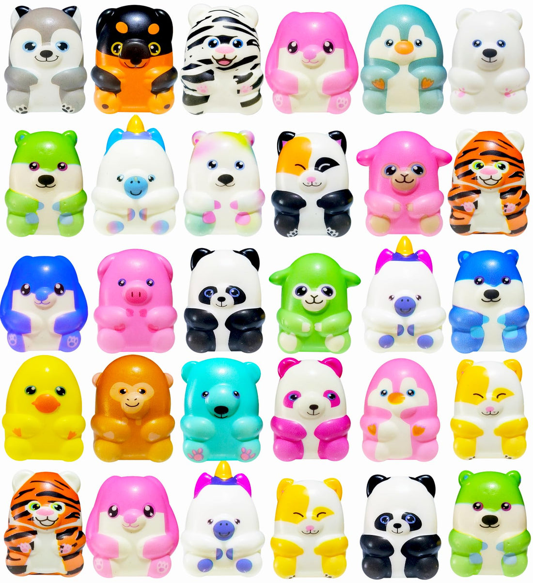 Slow Rising Animal Squishy Toys 30-Pack - Kawaii Stress Relief Squeeze Toys for Kids Party Favors