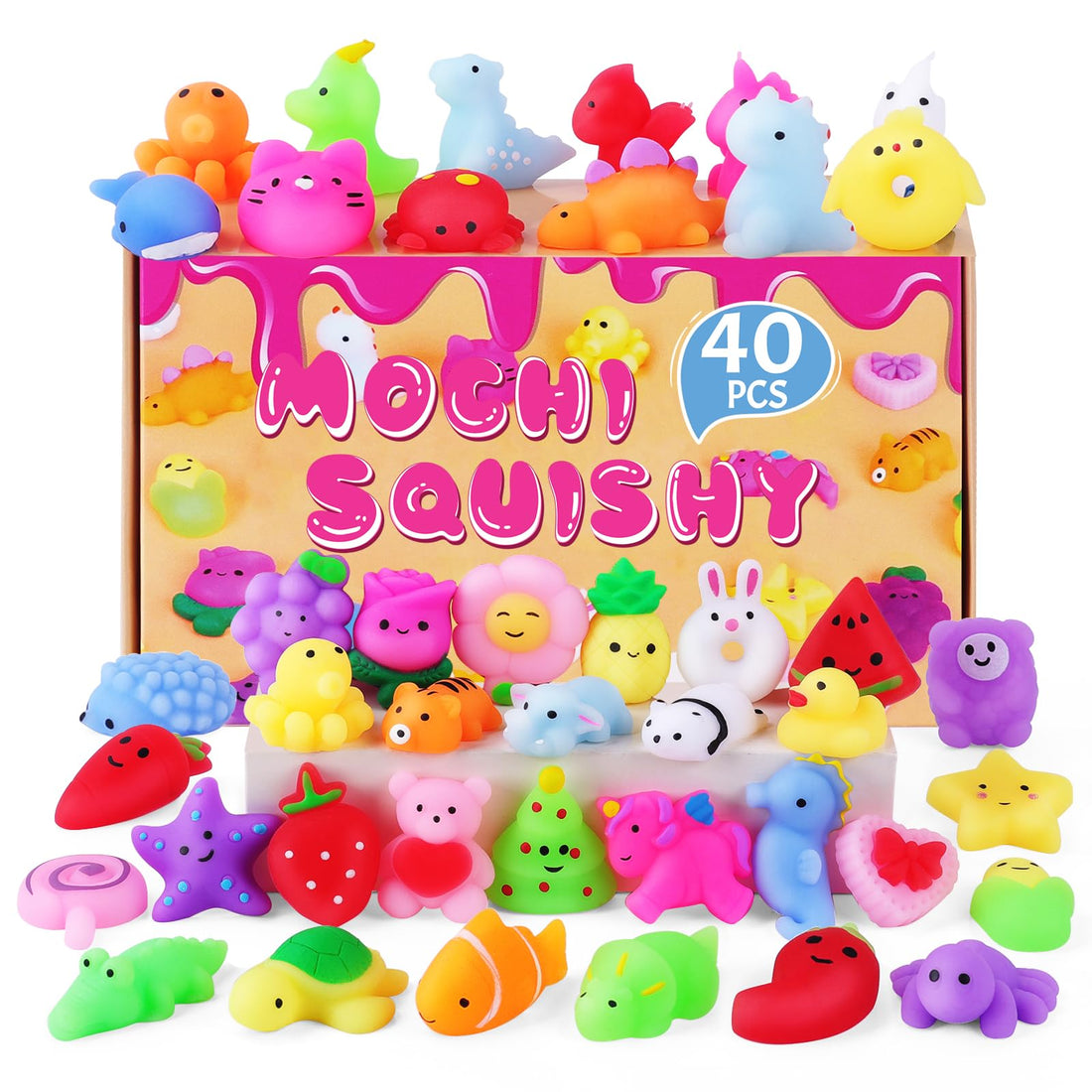 Mochi Squishy Toys 40-Pack - Kawaii Animal Party Favors for Kids Classroom Prizes &amp; Goodie Bags