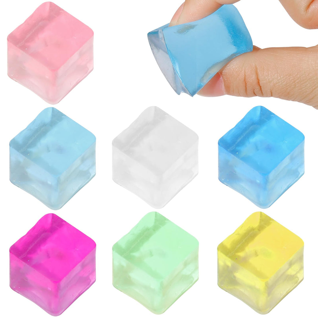 Ice Cube Squishy Fidget Toys 24-Pack - Mini TPR Sensory Stress Balls for Anxiety Relief &amp; Hand Therapy