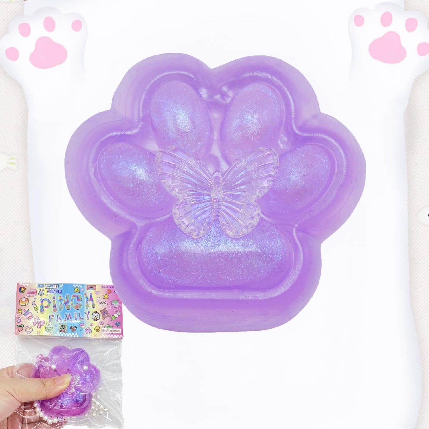 Taba Squishy Cat Paw Squeeze Toys Pinch Cute PVC Fufu Squishy Toys for Anxiety Relief Soft Stress Toys for Relaxation Party Favors Novelty Things Adults Birthdays Cosplay Party