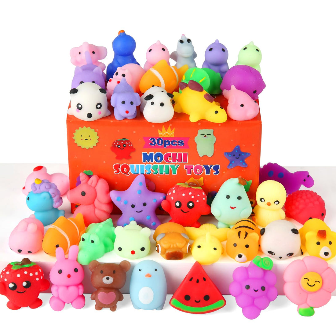 Kawaii Squishy Toys 30-Pack - Mini Mochi Animal Party Favors for Kids Ages 4-12