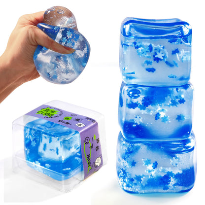 Squishy Ice Cube Stress Balls - 3Pack Sensory Squishy Ice Toy Squishy Balls for Kids and Adults Anxiety Relief - Funny Fidget Stress Balls Squishy Stress Calming Toys for Autism &amp; ADHD Children