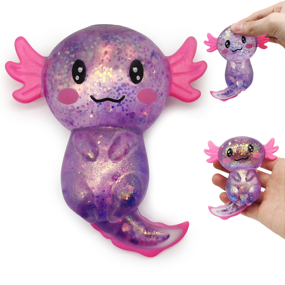Axolotl Squishy Stress Ball - Kawaii Slow Rise Fidget Toy for Kids and Adults (Purple)