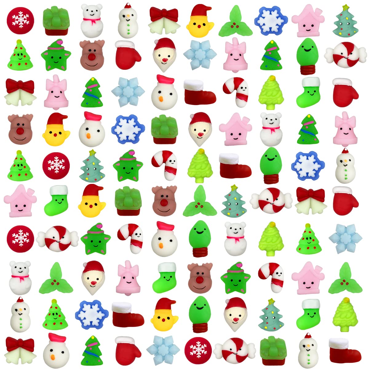100 PCS Christmas Mochi Squishy Toys – Stocking Stuffers &amp; Party Favors for Kids